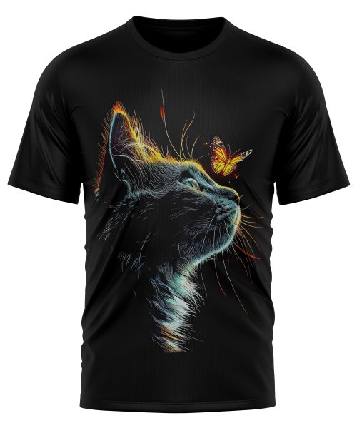 Polera Estampada Gato Con Mariposa